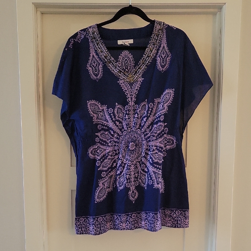 Style&Co Embroidered Navy and PurpleTop 16